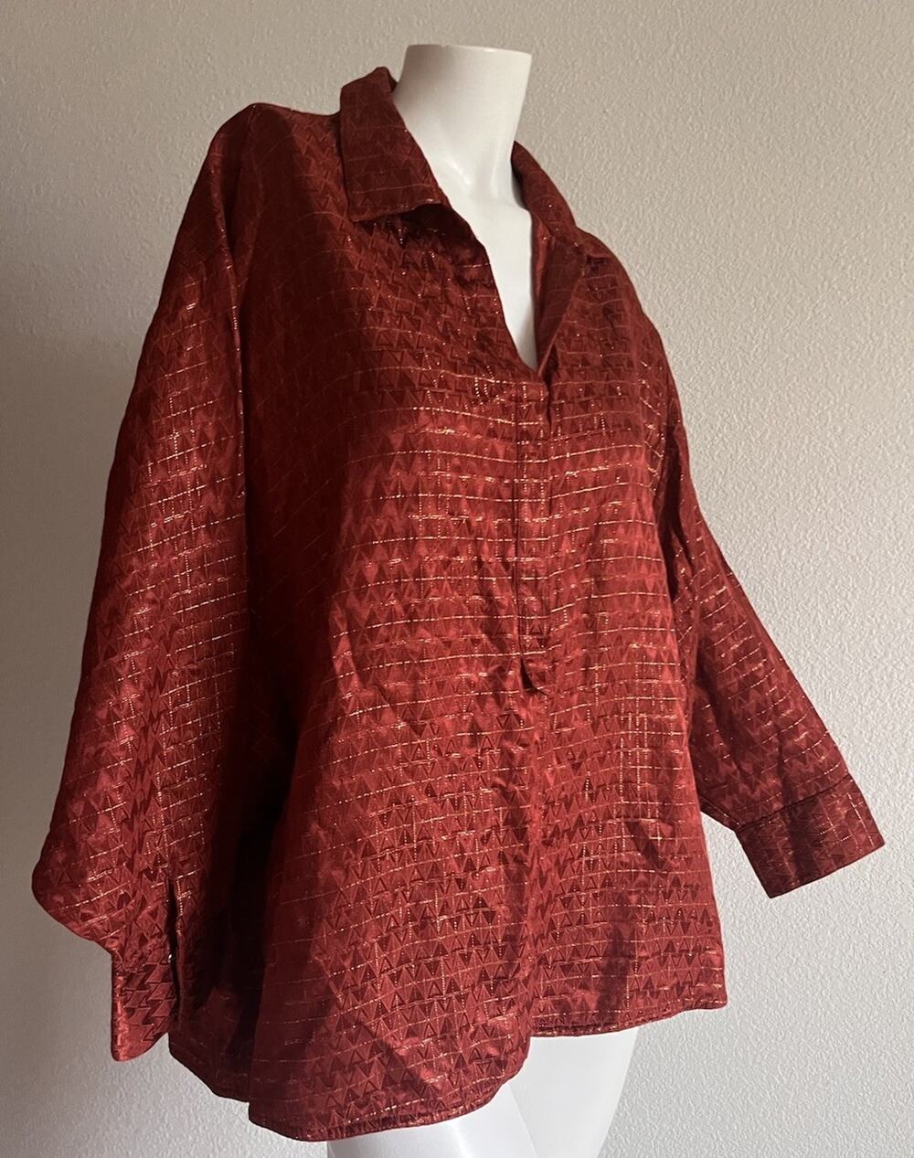 Elizabeth and James L Silk Metallic Jacquard Oversized Blouse Copper Rust